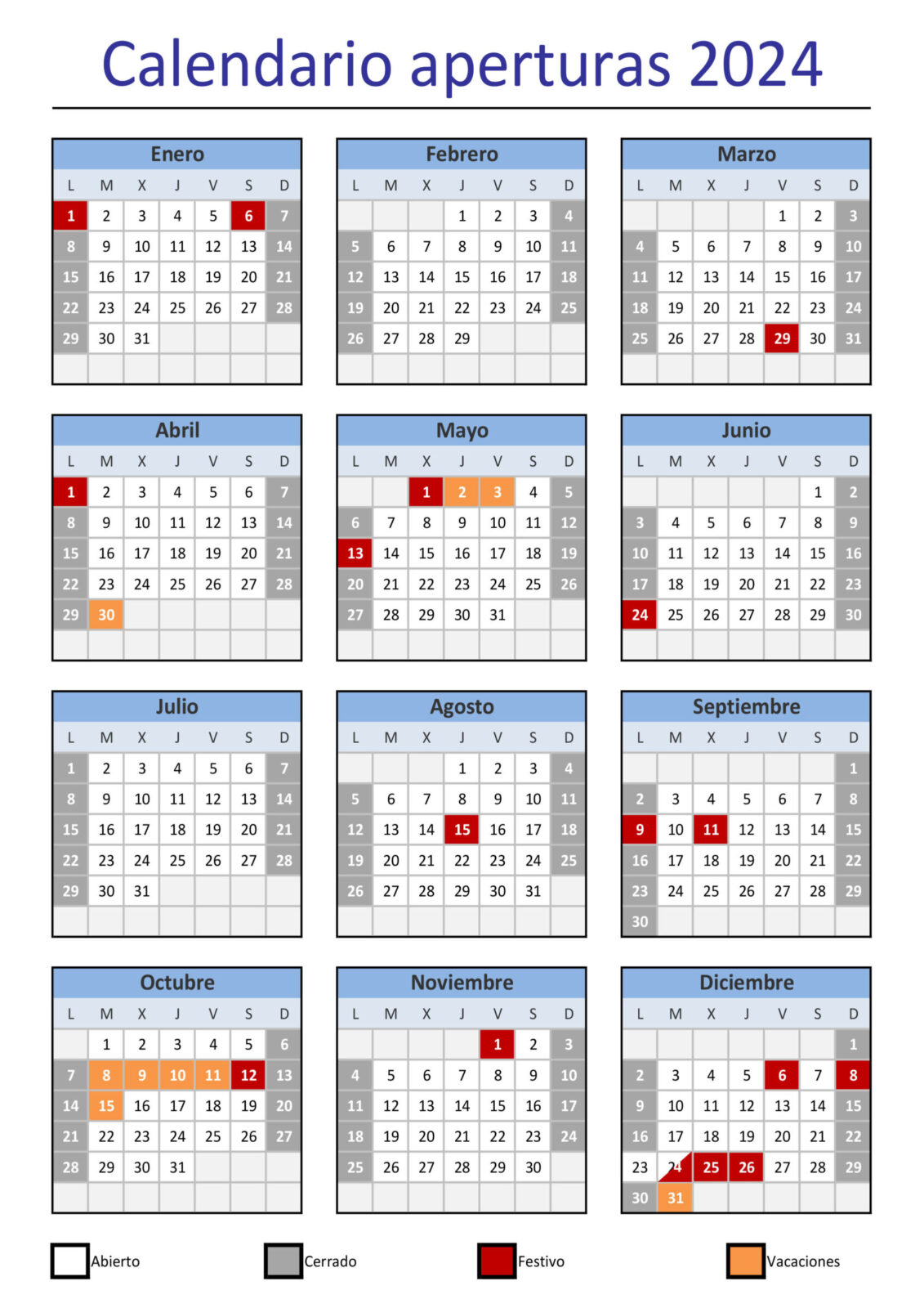 Calendario Aperturas 2024 AQUAZEN